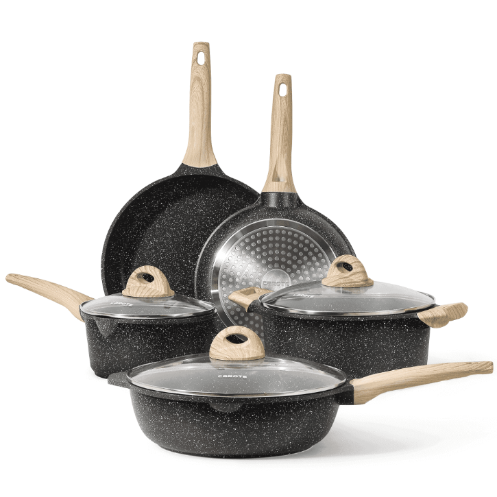 Carote 8 Piece Nonstick Cookware Set Induction Pots and Pans Set Non Stick Kitchen Cookware Black