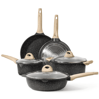 Carote 8 Piece Nonstick Cookware Set Induction Pots and Pans Set Non Stick Kitchen Cookware Black