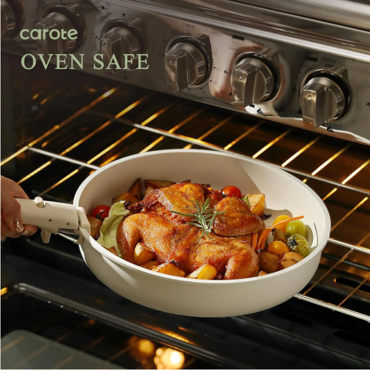 Carote 17 Piece Nonstick Cookware Set Removable Handle Induction Oven Safe Pots and Pans Set White