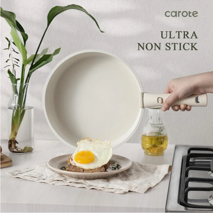 Carote 17 Piece Nonstick Cookware Set Removable Handle Induction Oven Safe Pots and Pans Set White