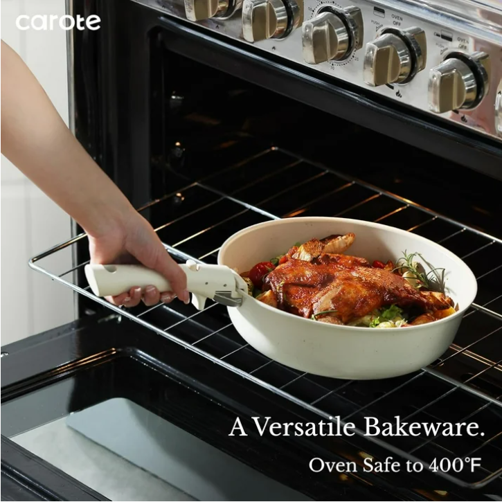 Carote 13 Pcs Nonstick Cookware Sets, Pots and Pans with Detachable Handles, Oven Safe, Induction Cookware, Stackable Kitchen Cooking Set, White