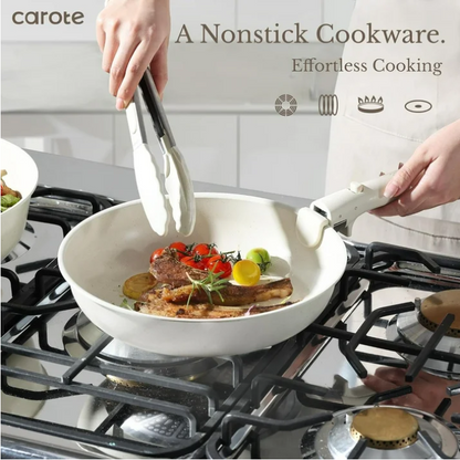 Carote 13 Pcs Nonstick Cookware Sets, Pots and Pans with Detachable Handles, Oven Safe, Induction Cookware, Stackable Kitchen Cooking Set, White
