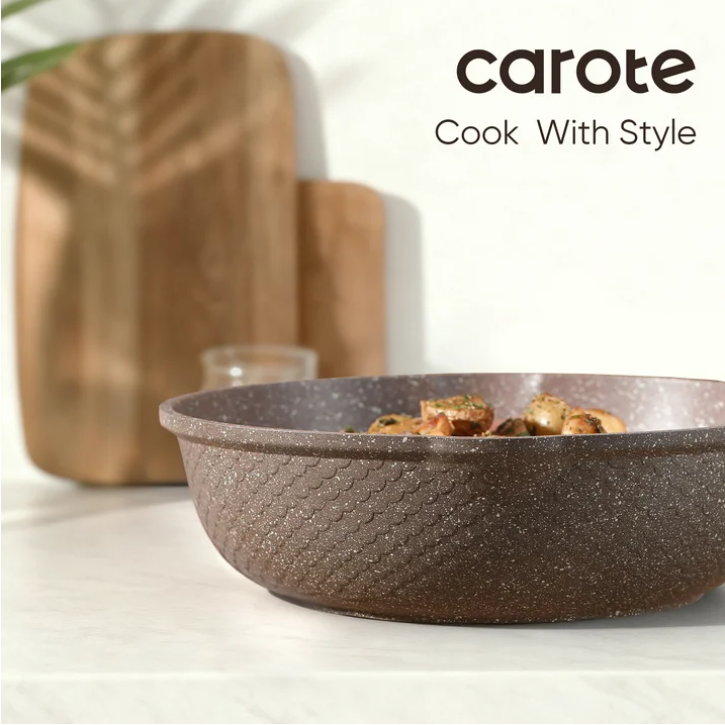 Carote Non Stick Pots and Pans Set, 7Pcs Induction Kitchen Cookware Sets (Brown)