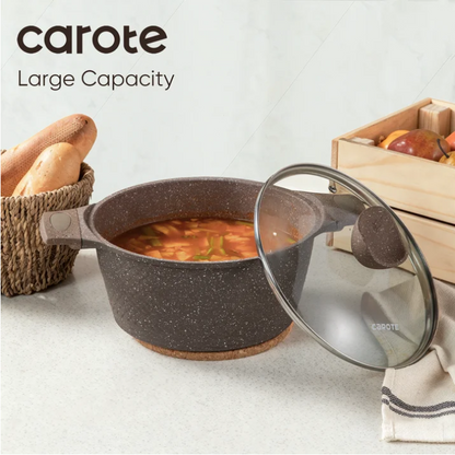 Carote Non Stick Pots and Pans Set, 7Pcs Induction Kitchen Cookware Sets (Brown)