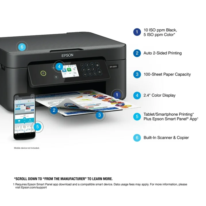 Epson Expression Home XP-4205 Wireless All-in-One Color Printer Scanner Copier Auto Duplex
