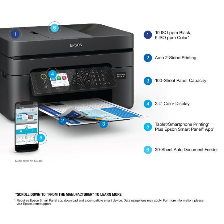 Epson WorkForce WF-2950 All-in-One Wireless Color Printer with Scanner, Copier and Fax