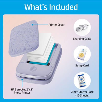 HP Sprocket Compact Portable Photo Printer with Accessories Included, Purple, 1 Count, 1 Pack