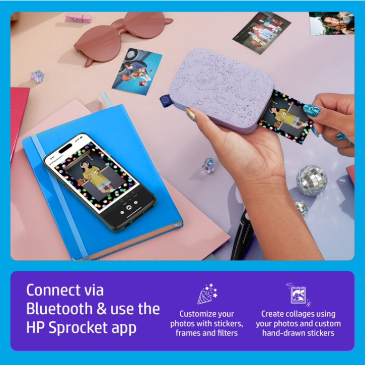 HP Sprocket Compact Portable Photo Printer with Accessories Included, Purple, 1 Count, 1 Pack