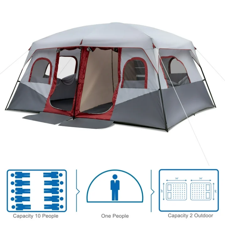 Ktaxon 10 Person Family Camping Tent Waterproof Windproof 2 Room Tent with Carry Bag