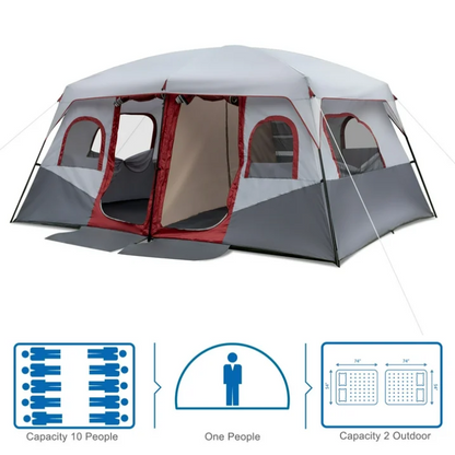 Ktaxon 10 Person Family Camping Tent Waterproof Windproof 2 Room Tent with Carry Bag