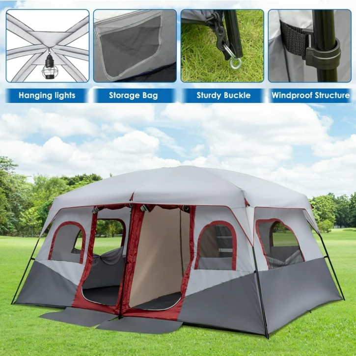 Ktaxon 10 Person Family Camping Tent Waterproof Windproof 2 Room Tent with Carry Bag