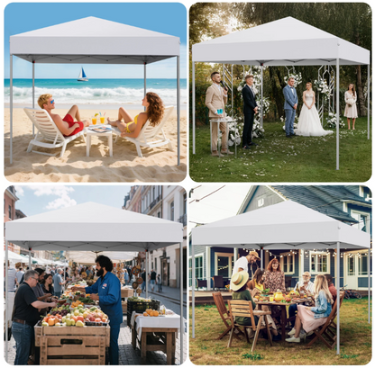 GVDV 10 ft x 10 ft Easy Pop Up Outdoor Canopy Tent, Straight Legs Instant Canopy for Outside with Carrying Bag, White