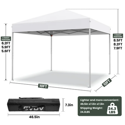 GVDV 10 ft x 10 ft Easy Pop Up Outdoor Canopy Tent, Straight Legs Instant Canopy for Outside with Carrying Bag, White