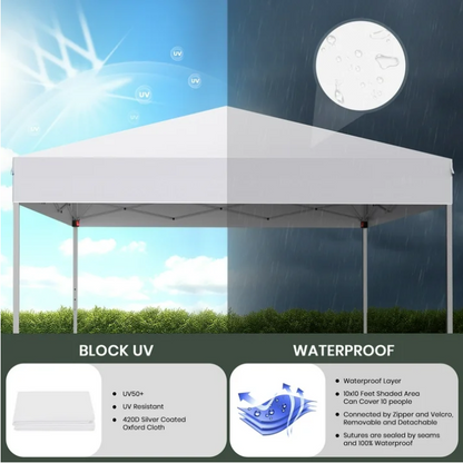 GVDV 10 ft x 10 ft Easy Pop Up Outdoor Canopy Tent, Straight Legs Instant Canopy for Outside with Carrying Bag, White