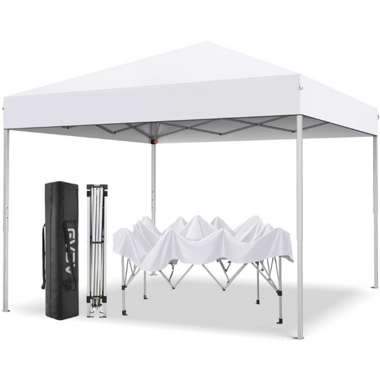GVDV 10 ft x 10 ft Easy Pop Up Outdoor Canopy Tent, Straight Legs Instant Canopy for Outside with Carrying Bag, White