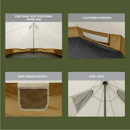 Ozark Trail 15x15 Bell Tent 8 Person Camping Tent with String Lights Large Outdoor Tent