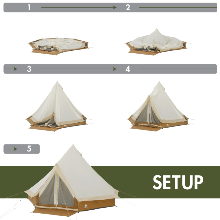 Ozark Trail 15x15 Bell Tent 8 Person Camping Tent with String Lights Large Outdoor Tent