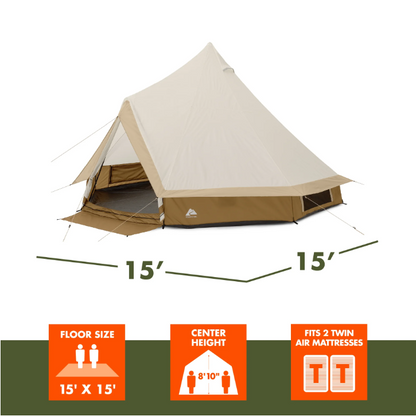 Ozark Trail 15x15 Bell Tent 8 Person Camping Tent with String Lights Large Outdoor Tent