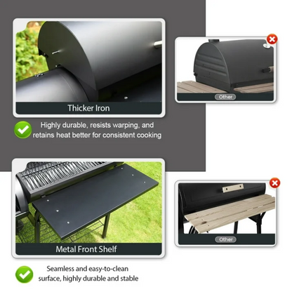 laraVist Charcoal Offset Smoker Grill 512 Sq In Dual Zone BBQ Grill with Thermometer Wheels Outdoor