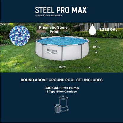 Bestway Steel Pro MAX 10' x 30" Metal Frame Above Ground Pool Set with Filter Pump & Cartridge