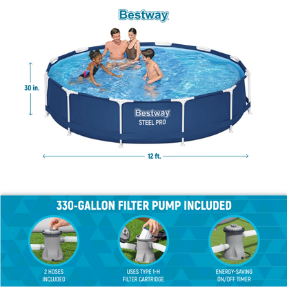 Bestway Steel Pro 12' x 30" Round Above Ground Pool Set w/DuraPlus Liner