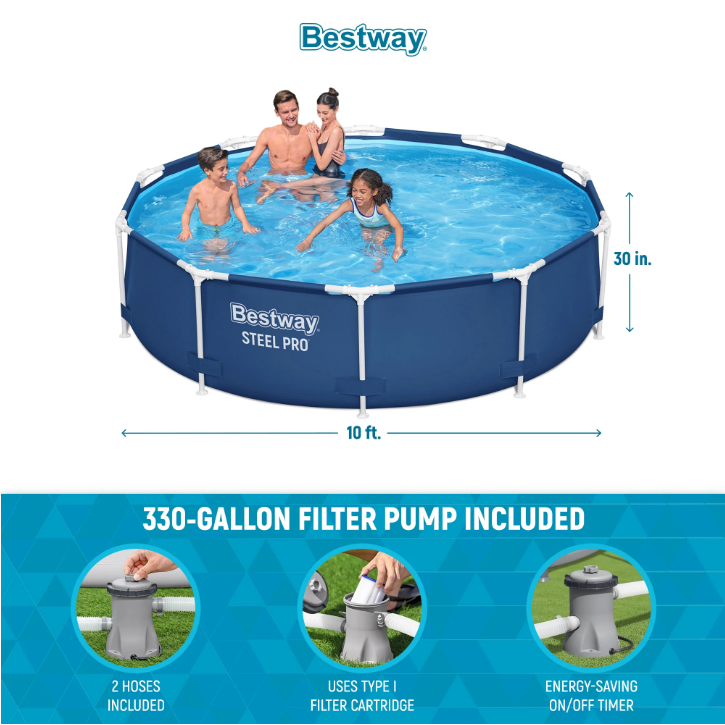 Bestway Steel Pro 10ft x 30in Above Ground Pool Set with Filter Pump Round Pool