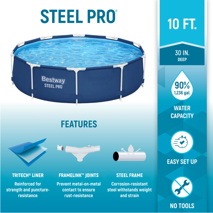 Bestway Steel Pro 10ft x 30in Above Ground Pool Set with Filter Pump Round Pool