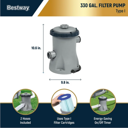 Bestway Steel Pro MAX 12' x 30" Metal Frame Above Ground Pool, Filter Pump & Cartridge, Stone