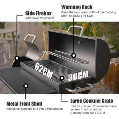 laraVist Charcoal Offset Smoker Grill 512 Sq In Dual Zone BBQ Grill with Thermometer Wheels Outdoor
