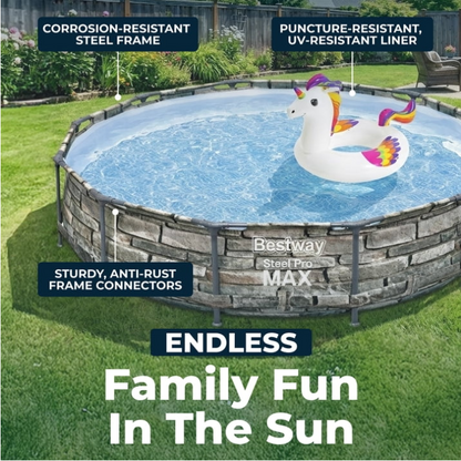 Bestway Steel Pro MAX 12' x 30" Metal Frame Above Ground Pool, Filter Pump & Cartridge, Stone
