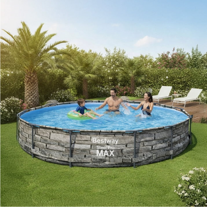 Bestway Steel Pro MAX 12' x 30" Metal Frame Above Ground Pool, Filter Pump & Cartridge, Stone
