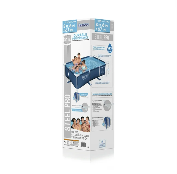 Bestway Steel Pro 8'6" x 67" x 24" Rectangular Above Ground Swimming Pool