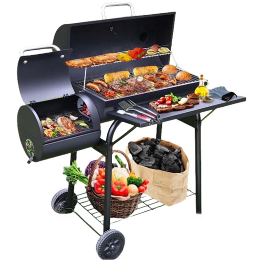 laraVist Charcoal Offset Smoker Grill 512 Sq In Dual Zone BBQ Grill with Thermometer Wheels Outdoor