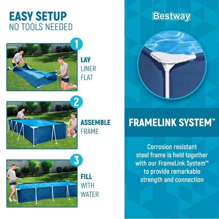 Bestway Steel Pro 8'6" x 67" x 24" Rectangular Above Ground Swimming Pool