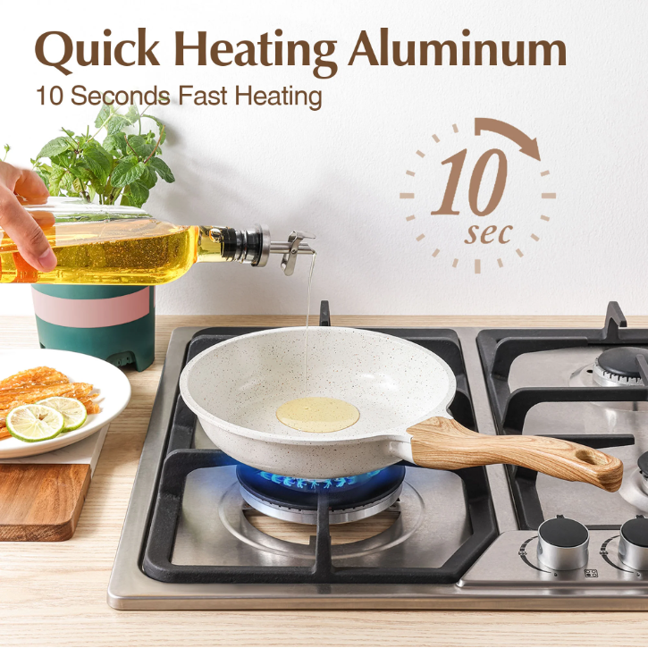 SENSARTE Ceramic Nonstick Pots and Pans Set, 10Pcs Healthy Non Stick Cookware Set with Pots Protectors, Induction Kitchen Cookware Sets White