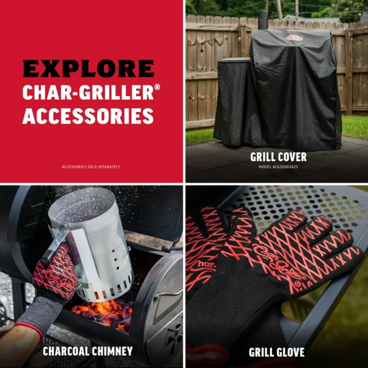 Char-Griller Barrel Pro Charcoal Barrel Grill Outdoor BBQ Smoker Patio Backyard Heavy Duty