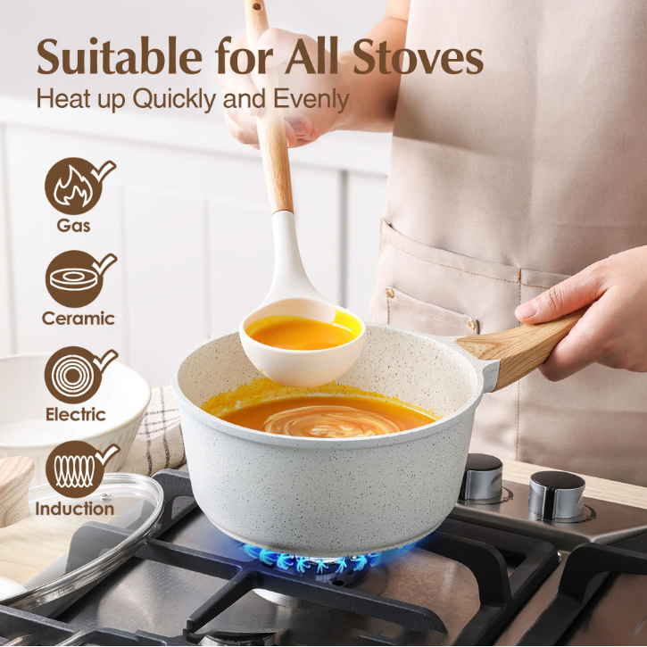 SENSARTE Ceramic Nonstick Pots and Pans Set, 10Pcs Healthy Non Stick Cookware Set with Pots Protectors, Induction Kitchen Cookware Sets White
