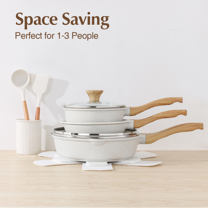 SENSARTE Ceramic Nonstick Pots and Pans Set, 10Pcs Healthy Non Stick Cookware Set with Pots Protectors, Induction Kitchen Cookware Sets White