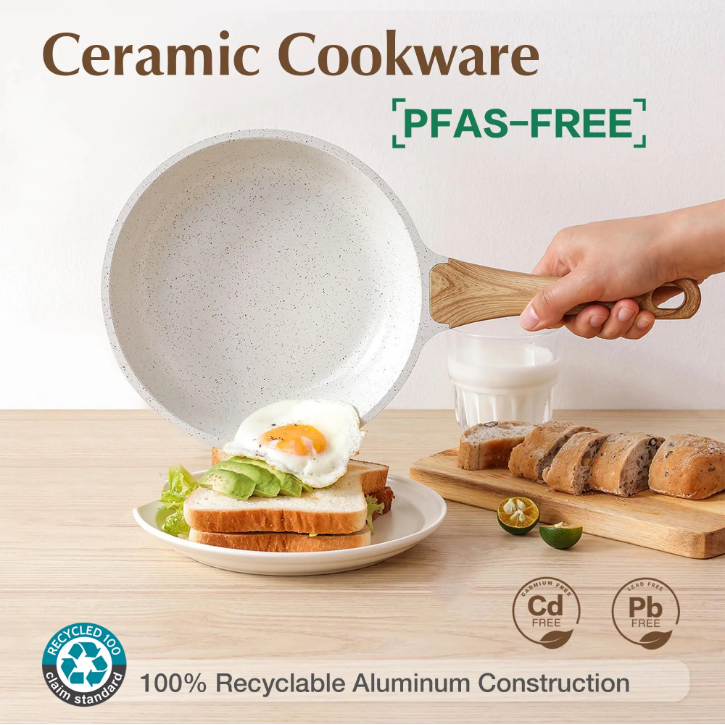 SENSARTE Ceramic Nonstick Pots and Pans Set, 10Pcs Healthy Non Stick Cookware Set with Pots Protectors, Induction Kitchen Cookware Sets White