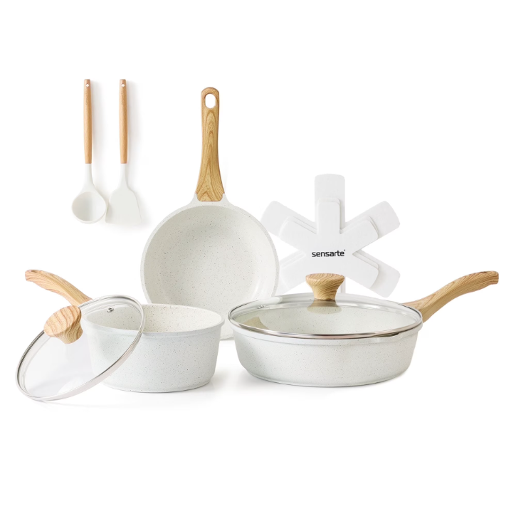 SENSARTE Ceramic Nonstick Pots and Pans Set, 10Pcs Healthy Non Stick Cookware Set with Pots Protectors, Induction Kitchen Cookware Sets White