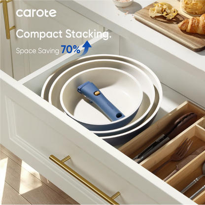 Carote 5 Pcs Pots and Pans Nonstick, Cookware Set with Detachable Handles, Oven Safe, Induction Ready, Stackable Kitchen Cooking Set, Navy Blue