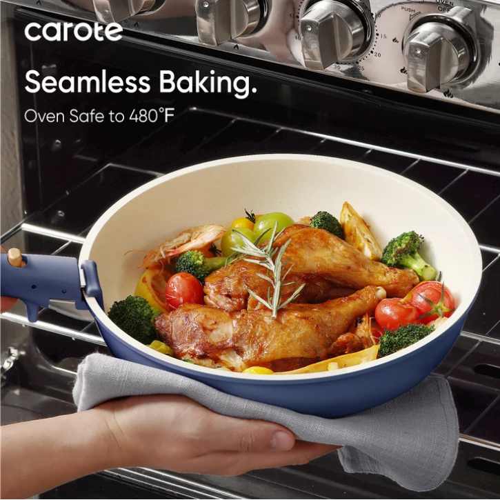 Carote 5 Pcs Pots and Pans Nonstick, Cookware Set with Detachable Handles, Oven Safe, Induction Ready, Stackable Kitchen Cooking Set, Navy Blue