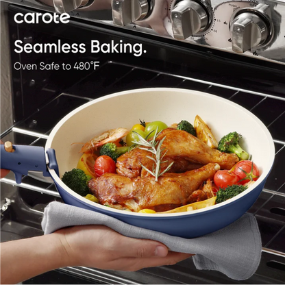 Carote 5 Pcs Pots and Pans Nonstick, Cookware Set with Detachable Handles, Oven Safe, Induction Ready, Stackable Kitchen Cooking Set, Navy Blue