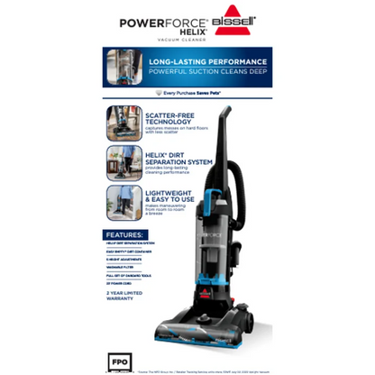 BISSELL PowerForce Helix Upright Vacuum Cleaner 3313 Bagless Pet Friendly Lightweight Vacuum with Scatter-Free Technology Blue Black