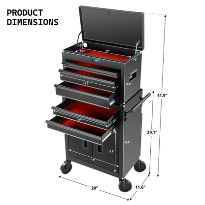 Hyper Tough 20-Inch 5-Drawer Steel Tool Chest with Ball-Bearing Slides, 300 lb Capacity, Black