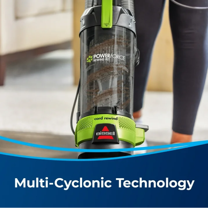 BISSELL PowerForce Helix Turbo Rewind Pet Upright Vacuum Cleaner 3333 Automatic Cord Rewind Pet Hair Vacuum Black Green