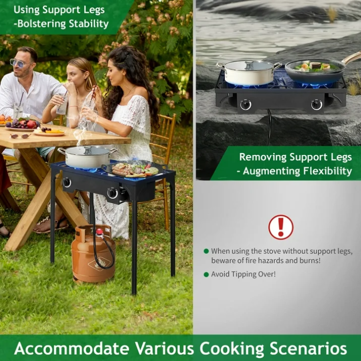 Ktaxon 2 Burner 150000 BTU Cooker Outdoor Camping Picnic Stove Stand BBQ Grill