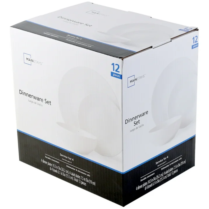 Mainstays Glazed White Stoneware Dinnerware Set, 12-Pieces