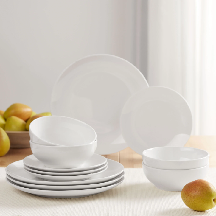 Mainstays Glazed White Stoneware Dinnerware Set, 12-Pieces
