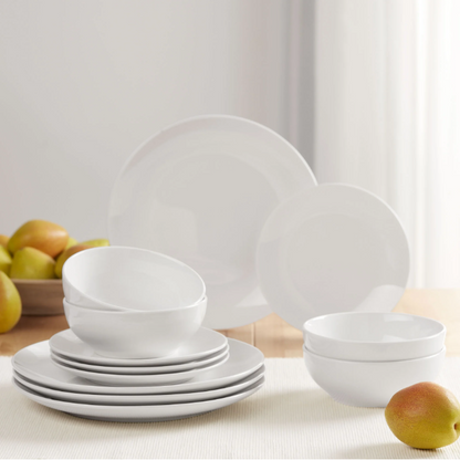 Mainstays Glazed White Stoneware Dinnerware Set, 12-Pieces